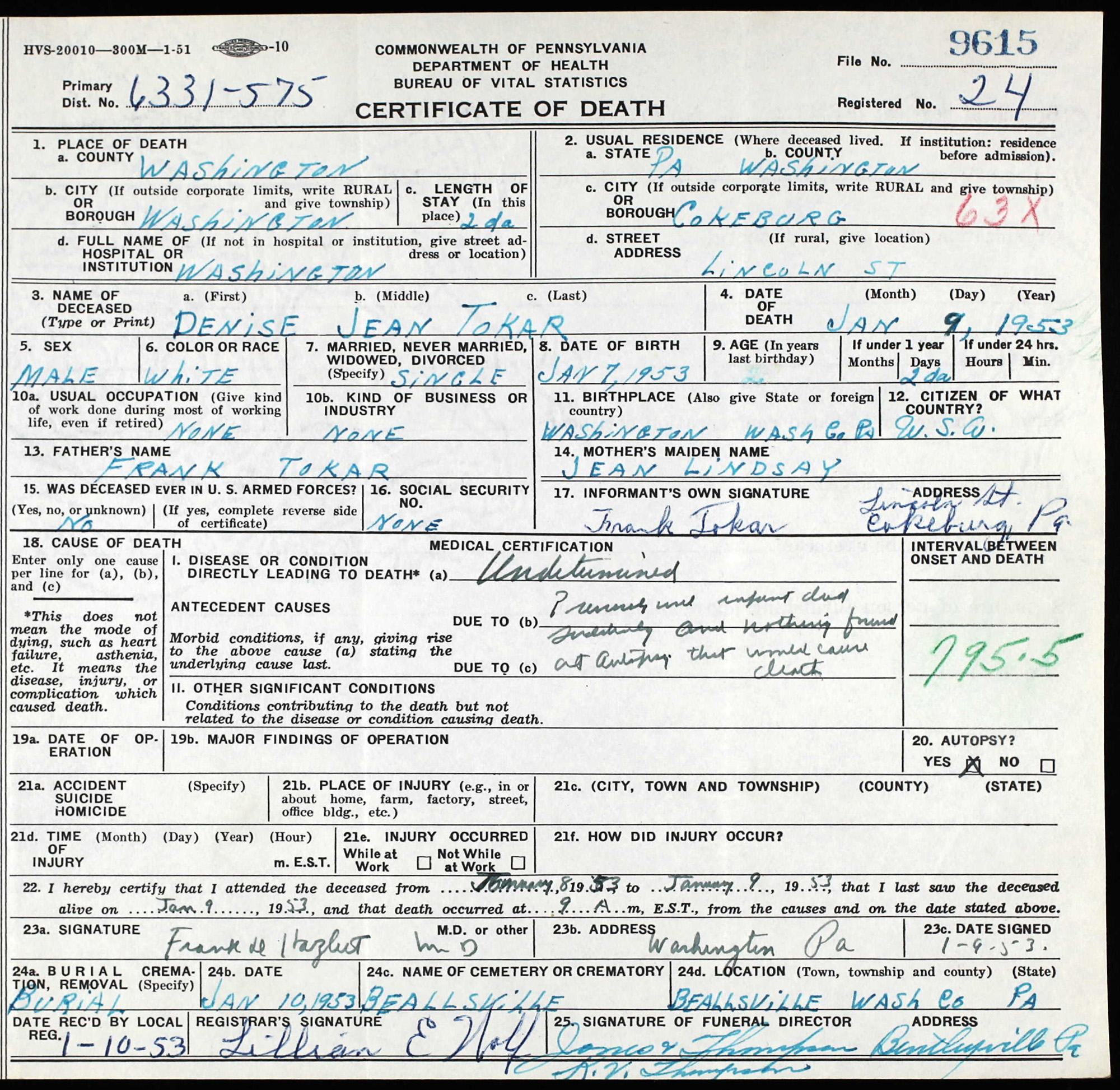 death certificate